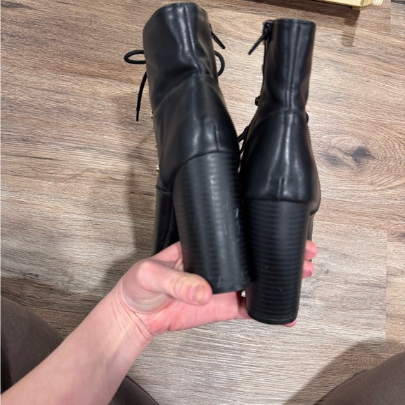 Express Size 6 Black Lace Up Booties Block Heel Gold Hardware - Picture 4 of 6